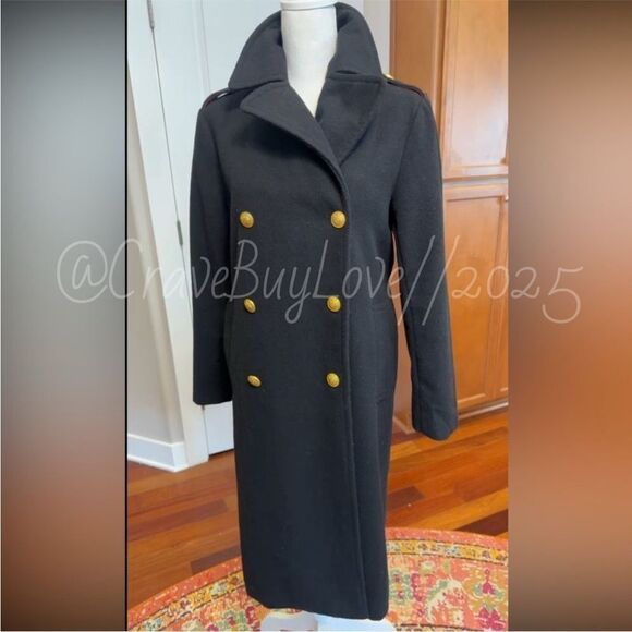 REBECCA MINKOFF OFFICER’S COAT WOOL BLEND ADMIRAL GOLD BUTTONS LINED $598 EUC S - Picture 1 of 17